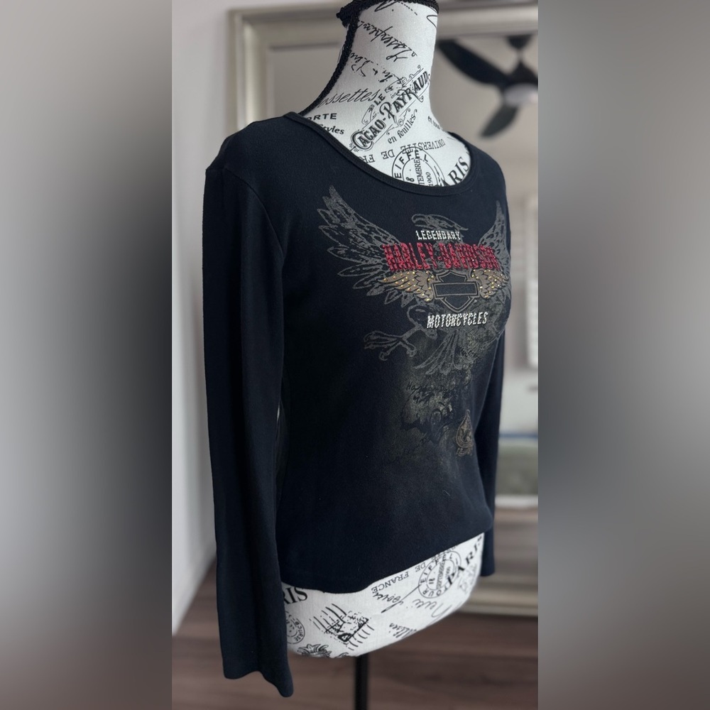 Harley Davidson Bling Rhinestone Eagle Biker Moto Top Thunder 2005 Women’s S - Picture 5 of 8